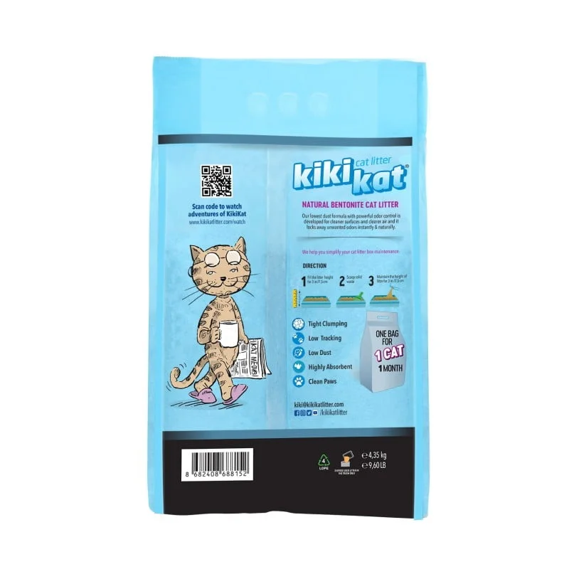 Kiki Kat White Bentonite Clumping Cat Litter – Activated Carbon – 5L (4.35 Kg)