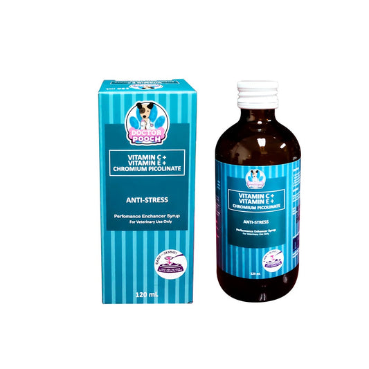 Doctor Pooch Anti Stress Multivitamins 120ml Vitamin C + Vitamin E + Chromium Picolinate For Puppies And Adult Dogs