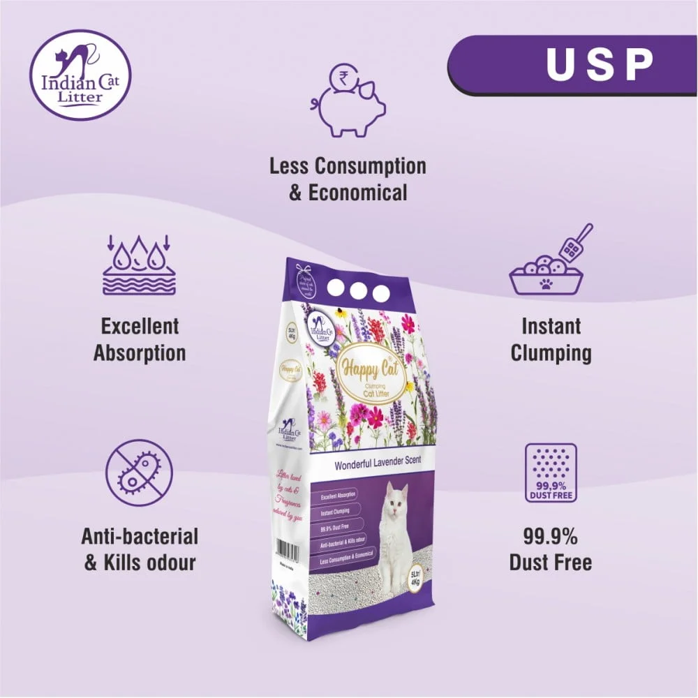 Happy Cat Bentonite Dust Free Clumping Cat Litter - Wonderful Lavender Scent - 5L