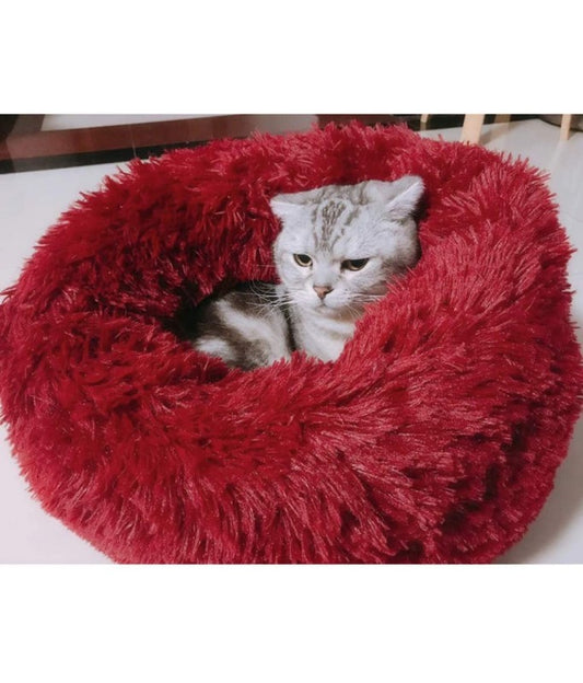 Pado Pet Fluffy Donut Cushion - Red[Size - L, Dimension - 60 x 20cm]