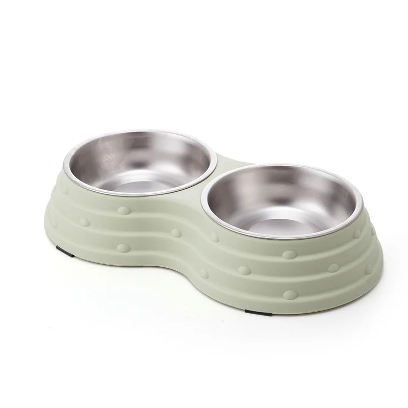 Double Dining Pet Feedrer With Stainless Steel Bowl & Non Slip Rubber Bottom -33.5*18*6Cm