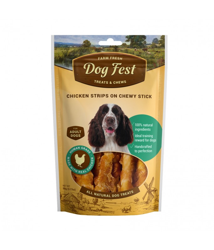 Dog Fest Chicken Strips On A Chewy Stick For Adult Dogs - 90g (3.17oz)[Weight - 90g]