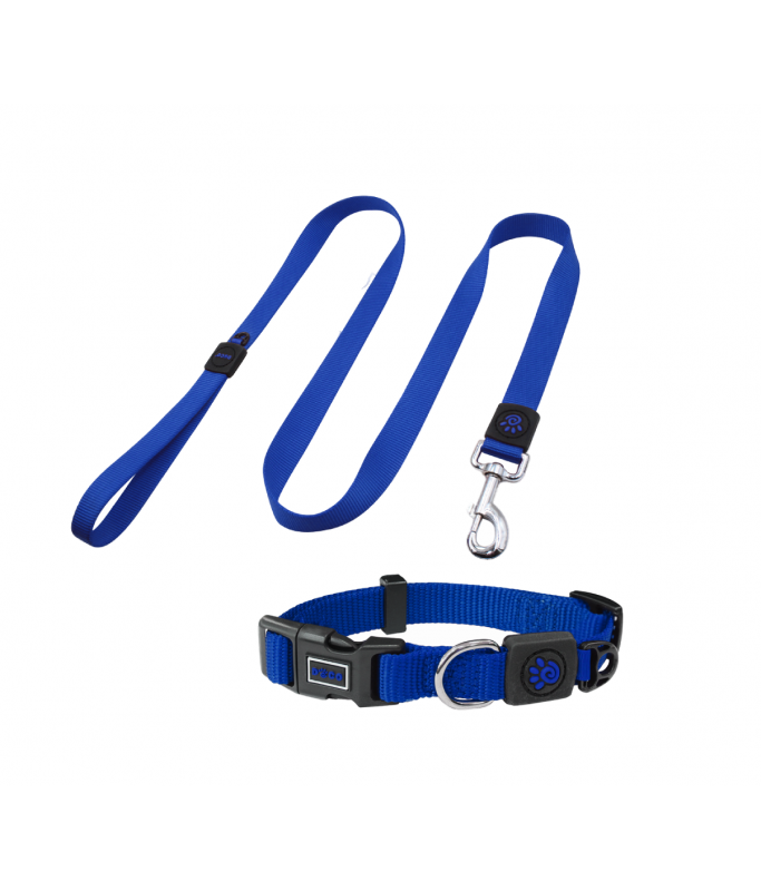 DOCO® Signature Nylon Collar+Nylon Leash - 4ft [Size - S, Color - Navy Blue]