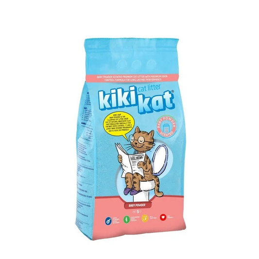 Kiki Kat White Bentonite Clumping Cat Litter -Baby Powder -5 L (4.35 Kg)