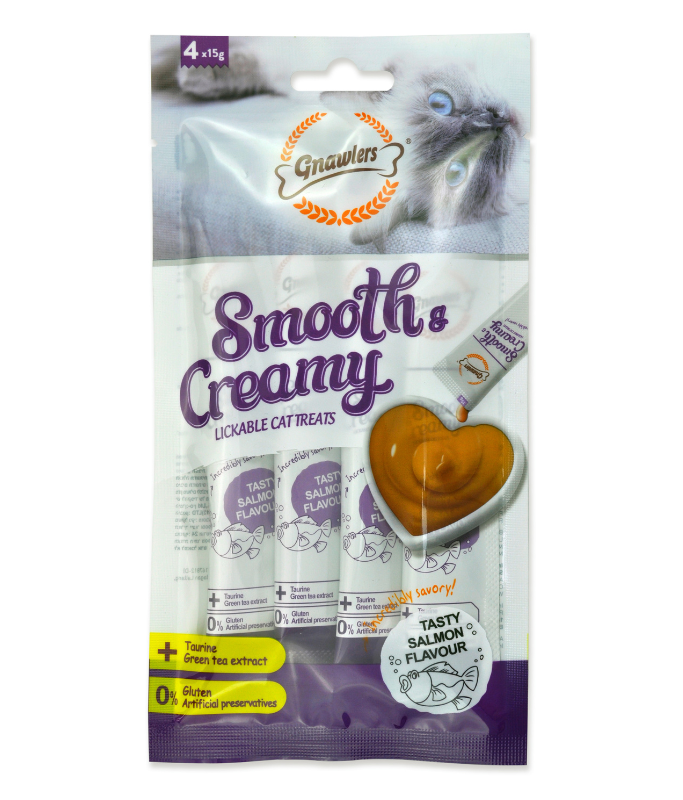 Gnawlers Smooth & Creamy Lickable Cat Treats (4pcsx15g) - Salmon Flavour