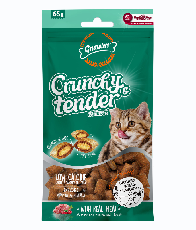 Gnawlers Crunchy & Tender Cat Treats 65g - Chicken & Milk Flavour