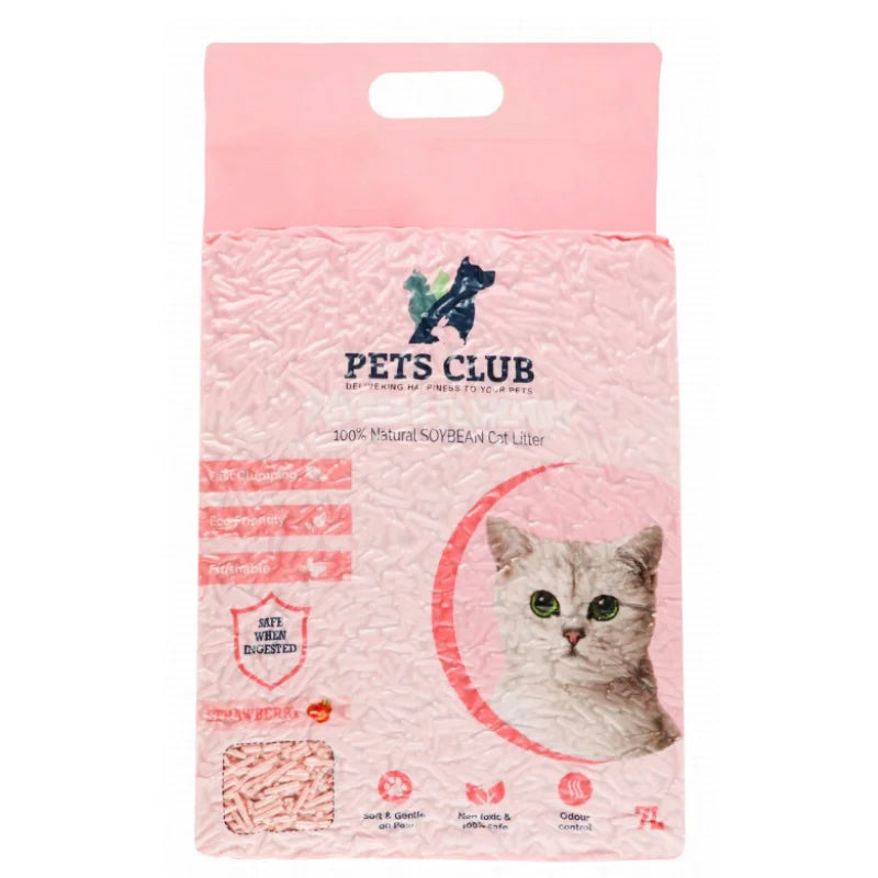 Pets Club Soya Bean Clumping Cat Litter-Strawberry -7L (2.5 Kg)